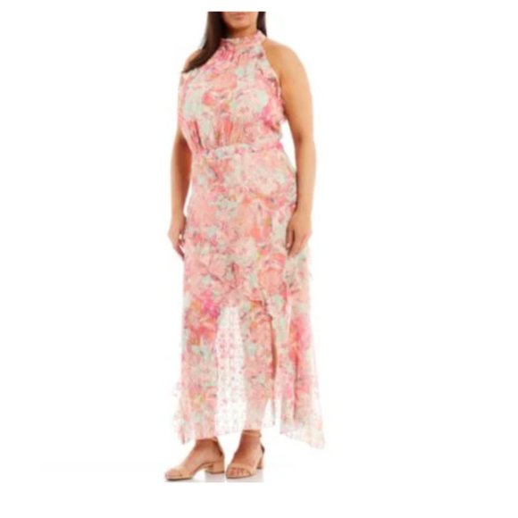 NWT Alex Marie Plus Size Fiona Floral Print Halter Neck Asymmetric Hem Dress 20W - Picture 1 of 5